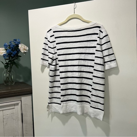 NWOT Loft Black & White Striped Short Sleeve Top - Size M - Picture 7 of 8